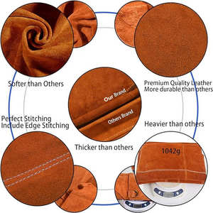 HSI Custom Logo Heat & Flame Resistant 400C <b>Leather</b> <b>Work</b> Apron Heavy Duty Welding BBQ Safety with 6 <b>Tool</b> Pockets Regular Fit - Product Image 3