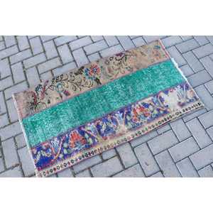 Tapis turc vintage, tapis de 2,2 x 4 pieds, tapis en laine rayé bleu vert - Product Image 2