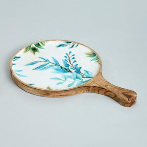 Plateau de service à pizza en bois personnalisable de super qualité, émail imprimé de belles fleurs pour plat de camping - Product Image 1