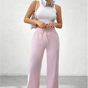 Womens Custom Sweatpants with Elastic Waist OEM Soft Fleece <b>Material</b> Flat Front Logo Embroidery Private Label Support - Product Image 2