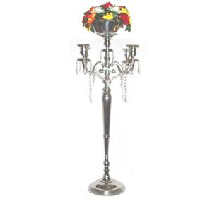 Candélabre à 5 bras en métal et perles de cristal, finition argentée, qualité supérieure, support de bougies chauffe-plat décoratif fait main pour mariage - Product Image 3