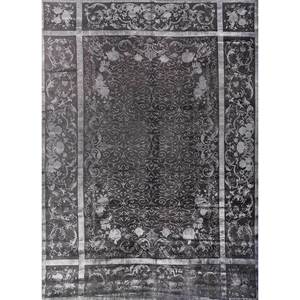 Tapis Azalea en laine et soie noué à la main, motif floral et abstrait, Pae-6148, rectangulaire, pour chambre et couloir, modèle de tapis de chambre, gris et noir - Product Image 1
