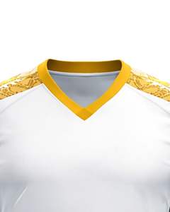 Camiseta Deportiva Personalizada para Hombre con Cuello en V, Blanca, Azul y Dorada, Estampada, de Poliéster, Secado Rápido, Transpirable, Jersey Atlético, OEM Personalizado - Product Image 5