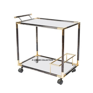 Design attrayant en métal chariot à 2 niveaux cuisine chariot de service à la main forme Rectangle services d'hôtel en gros - Product Image 1