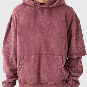 Sweat à capuche vintage délavé à l'acide pour hommes luxe double couche manches 100% coton polaire longue longueur haute qualité sweats à capuche pour hommes - Product Image 4