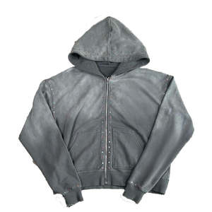 Custom Sweat Stack <b>Pant</b> Track <b>Suits</b> Acid Wash Tracksuits Rhinestone Zip up Hoodie and Flare Sweatpants Sweatsuit Set for Men - Product Image 3