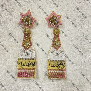 นี่คือต่างหูลูกปัดแชมเปญสำหรับเจ้าสาวทำมือสีขาวทองสีชมพูเครื่องประดับเจ้าสาวในงานแต่งงานชุบทอง - Product Image 5