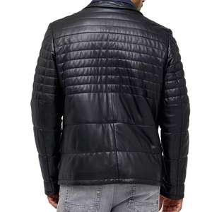 2025 Nueva chaqueta de cuero genuino personalizada al por mayor para hombres Unisex cuero puro con logotipo frontal de lona directo - Product Image 2