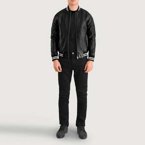 Blouson bombardier en cuir noir classique pour hommes de qualité supérieure Design à capuche léger élégant en cuir PU fermeture à glissière coupe-vent - Product Image 1