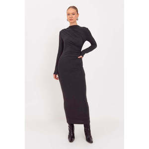 Robe midi drapée - Anthracite - Product Image 2