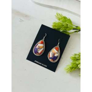 Navajo Handmade Mohave Turquoise & Sterling <b>Silver</b> Drop <b>Earrings</b> Water Drop Shape Pattern - Product Image 4