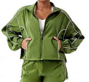 Ensemble de survêtement sport surdimensionné en coton 100% respirant et léger pour l'automne, avec logo personnalisé, boutons solides, veste coupe-vent - Product Image 2