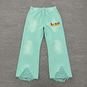 Pantalons de survêtement décontractés en toile délavée OEM pour hommes, 100% coton, style streetwear ample, pantalons de jogging pour hommes, bas délavés - Product Image 1