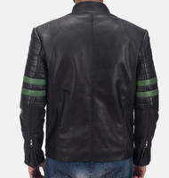 Erkek Deri Ceket Dik Yaka Şık Slim Fit Su Geçirmez Nefes Alabilen Kış Modası Yüksek Kalite Deri Siyah Yeşil Ön