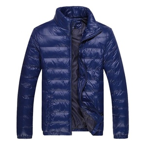 Men's Blue Stand Collar Puffer <b>Jacket</b> Zipper Closure Windproof Casual Winter Coat Solid Color Polyester Slim Fit Regular 2026 - Product Image 1