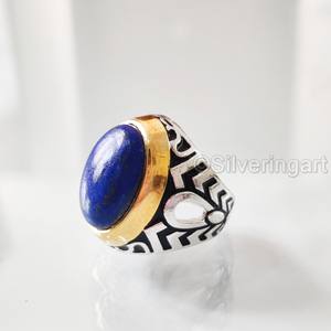 Vente en gros de bagues pour hommes, pierres précieuses afghanes naturelles, lapis lazuli, pierre de naissance, bijoux arabes de toutes tailles, bague en argent sterling 925 - Product Image 2