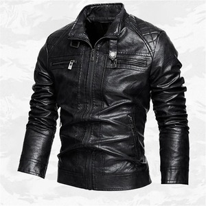 Chaqueta de cuero para hombre Otoño Invierno motocicletas abrigos de cuero de imitación moda masculina cuello levantado Moto Biker chaqueta Vintage para hombre - Product Image 3
