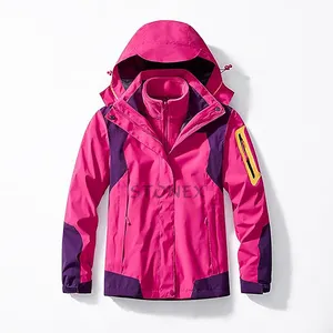 女式冬季外套3合1雪地滑雪夹克可拆卸羊毛保暖连帽夹克风衣