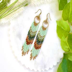 Designer <b>Handmade</b> Boho Brass Gold Seeds Beaded <b>Earrings</b> Accessory for Women and Girls Wear in Wedding Party, Hldi , Mehendi - Product Image 2