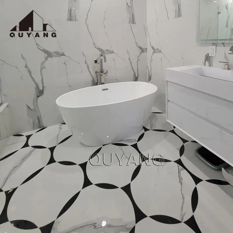 QUYANG tamaño personalizado lujo Villa Hotel baño diseño mármol suelo medallón para proyecto de construcción