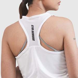 Camiseta sin mangas blanca transpirable de tela tejida para fitness - Product Image 5