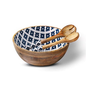 Cuenco de madera de grado premium con juego de cuchara Cuenco hecho a mano con acabado pulido de forma redonda a la venta por exportadores - Product Image 1