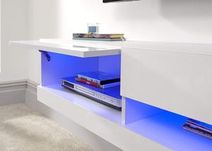 Unidad de <span class=keywords><strong>TV</strong></span> de lujo de pared grande blanca con acabado de alto brillo personalizado con <span class=keywords><strong>estantes</strong></span> de almacenamiento de consola de gabinete de <span class=keywords><strong>TV</strong></span> flotante <span class=keywords><strong>LED</strong></span> - Product Image 2