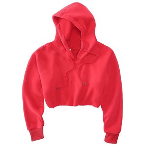 Sweat à capuche court de luxe uni en coton pull-over décontracté Streetwear personnalisé sweat-shirt à capuche épais pour femme - Product Image 3