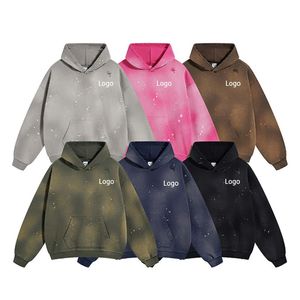 Sweat à capuche épais pour homme, personnalisé, délavé à la pierre, brodé, sans cordon, avec poche, pull-over, haute qualité, 100% coton, uni, hiver - Product Image 2