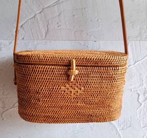 Handmade Bali Oval Rattan <b>Bag</b> With Leather Strap <b>Straw</b> Woven <b>Bag</b> Bohemian <b>Crossbody</b> <b>Bag</b> - Product Image 2