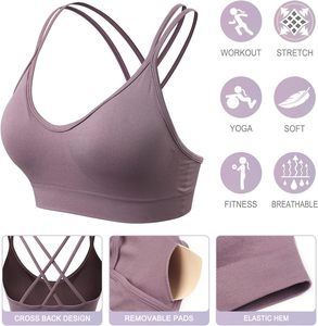 Sujetador deportivo Reversible con espalda cruzada para mujer, Sujetador deportivo con tiras acolchado, soporte medio para entrenamiento, Fitness, Yoga, disponible en talla mediana - Product Image 5