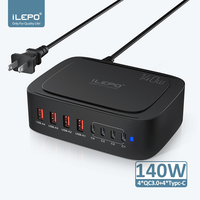 Support de chargeur USB intelligent super rapide à 8 ports Station de chargeur de bureau USB multiple pour accessoires de téléphone, montre et ordinateur portable