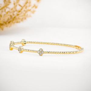 925 Sterling Silver Unisex <b>Flexible</b> <b>Beaded</b> Diamond Bangle Bracelet for Wedding or Party Gift - Product Image 6