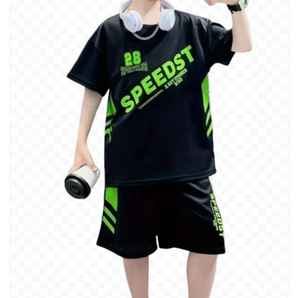 Ensemble de vêtements décontractés d'été pour garçons: T-shirt et short confortables en polyester à imprimé lettres combinés en tricot respirant, parfait - Product Image 1