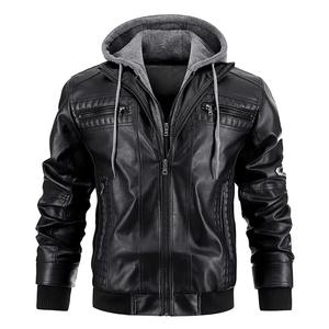 Veste en cuir pour hommes manteau de moto en PU à capuche coupe ajustée haut automne hiver décontracté coupe-vent vêtements pour hommes chapeau détachable S-XXXL - Product Image 1