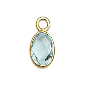Dijes Ovalados de Cuarzo Aguamarina de 6x4 mm con Bisel, Plata de Ley 925 Chapada en Oro, Bisel con Aguamarina, Piedra de Nacimiento, Proveedores de Joyería de Plata - Product Image 1