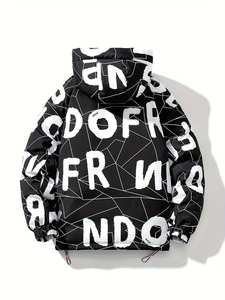 <b>Men</b> Stylish Sublimation <b>Casual</b> Breathable Hooded Zip up Long Sleeve Warm Top for City Walk Street Hanging Winter Puffer <b>Jacket</b> - Product Image 3