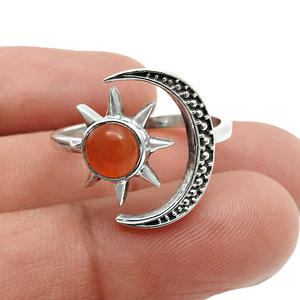 Anillo celestial Simple y único para mujer y niña, Plata de Ley 925, cornalina Natural piedra preciosa, joyería hecha a mano para cumpleaños - Product Image 2