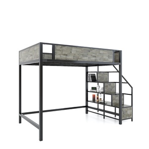 Industrial Rubber <b>Wood</b> Dormitory <b>Bed</b> with 140x200cm Size & Integrated Iron Frame Decorative Shelves (GT012) - Product Image 1