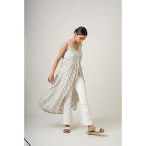 Robe longue Kurti imprimée à manches courtes pour femmes, en coton, style ethnique, coupe trapèze, pantalon palazzo, été, décontractée, indienne, gothique, taille naturelle - Product Image 3