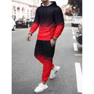 Survêtement de sport 100% coton pour hommes automne hiver deux pièces pulls à capuche pantalons motif solide chemises de sport confortables - Product Image 5