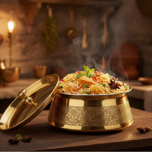 Solid Brass <b>Biryani</b> Handi With Dual Handle Round <b>Biryani</b> Cookware <b>Pot</b> For Kitchen Stovetop Cooking Handi With Lid - Product Image 6