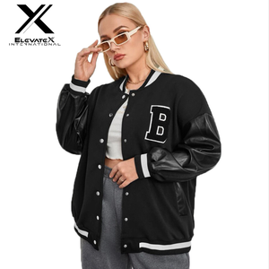 Chaqueta Varsity Acolchada Personalizable para Mujer, Tallas Grandes, 100% Lana, Mangas de Cuero, Resistente al Viento, Relleno de Algodón Teñido Liso - Product Image 1