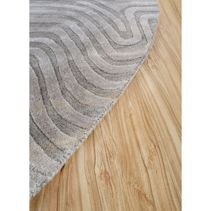 Tapis en laine et viscose tufté à la main gris et noir à motif abstrait pour la maison et les expositions, tapis moelleux pour salon - TNQ-1124 - Product Image 4