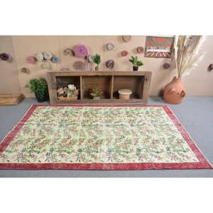 Vintage Turkish <b>Rug</b> Classic Red Beige 5.1 X 8.3ft Large Area Wool Latex Backing <b>Abstract</b> Teen Rectangle Hallway Design Patchwork - Product Image 1