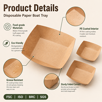 Bandeja de Papel Kraft con Borde Plegado para Servir Hot Dogs, Diseño de Barco, Venta al por Mayor, Soporte para Pedidos