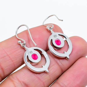 Plata de Ley 925 cristiana mujer rosa rubelita turmalina bohemio diseñador hecho a mano delicado pendiente regalo de Navidad al por mayor - Product Image 4