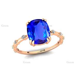 Anillos de piedras preciosas de tanzanita natural de 2,4 quilates con corte de cojín de oro puro de 18 quilates con diamantes reales, joyería fina personalizada hecha a mano para ella - Product Image 4