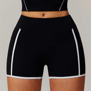 Poche nue sensation contraste couleur Yoga Shorts taille haute hanche ascenseur taille façonnage pantalons de sport Fitness Shorts extérieurs pour les femmes - Product Image 3