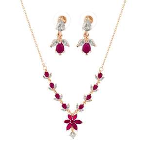 Suhagan ชุดเครื่องประดับที่ดี FBE0026B ทับทิมและ AD สร้อยคอชุบทองหิน - Product Image 1